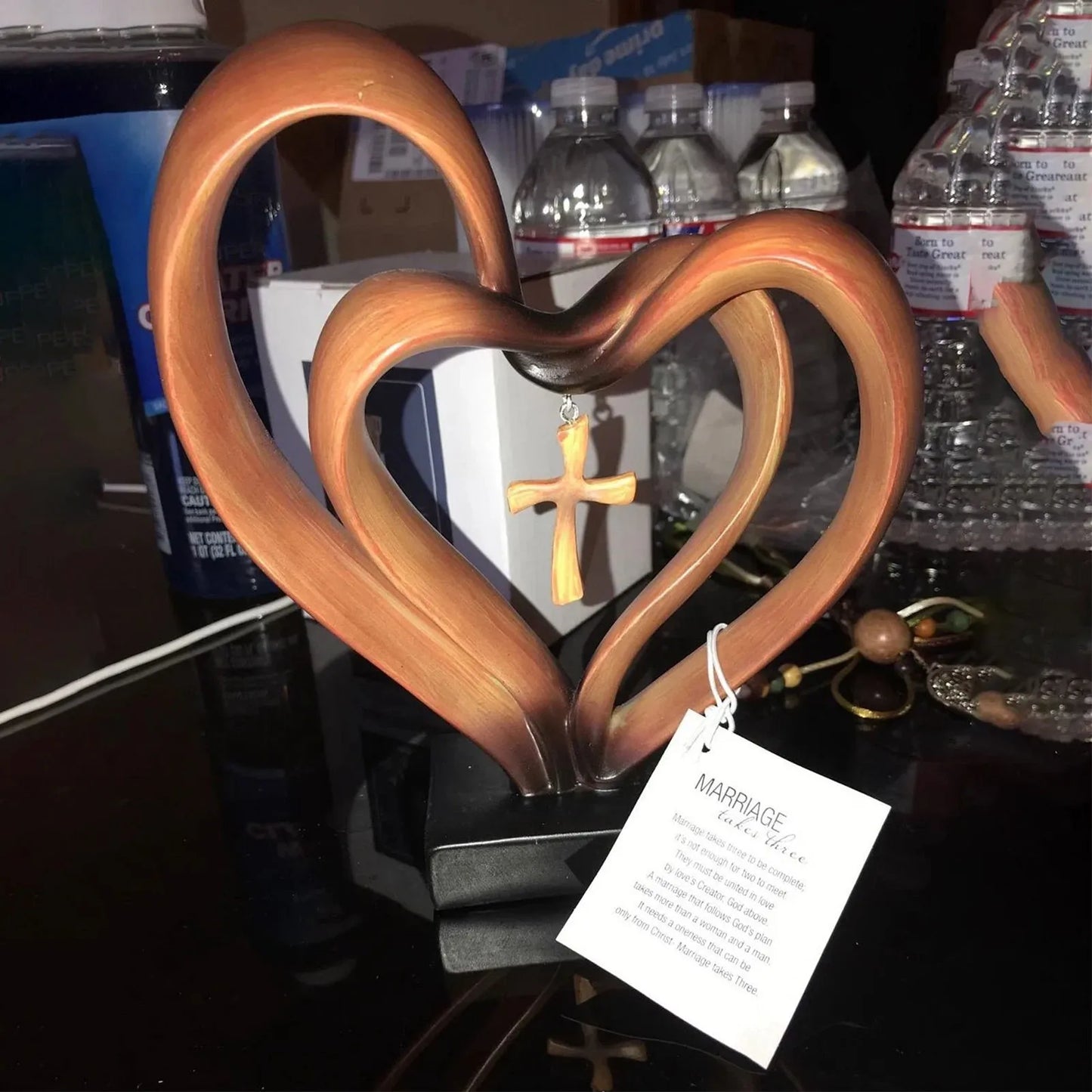 Frendorf | EternalBond Herz-Kreuz Tischdekoration | Symbolische Deko für Hochzeit & Zuhause | In Braun & Silber erhältlich