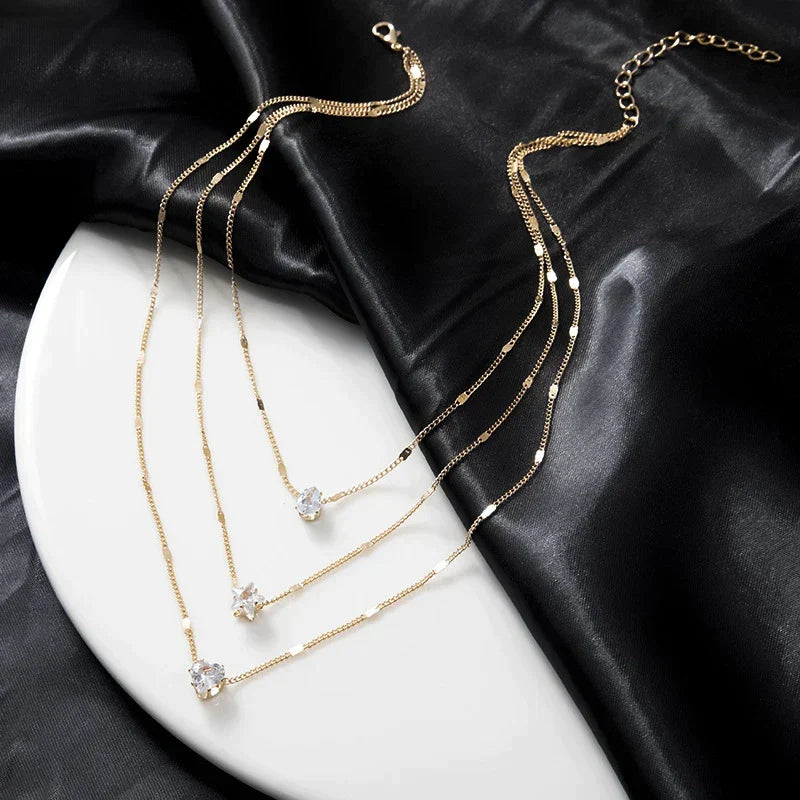 Frendorf | Drei Anhänger Necklace mit Gold-Zirkonia