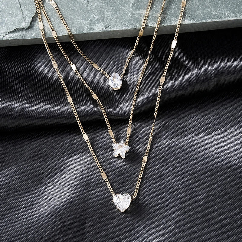 Frendorf | Drei Anhänger Necklace mit Gold-Zirkonia