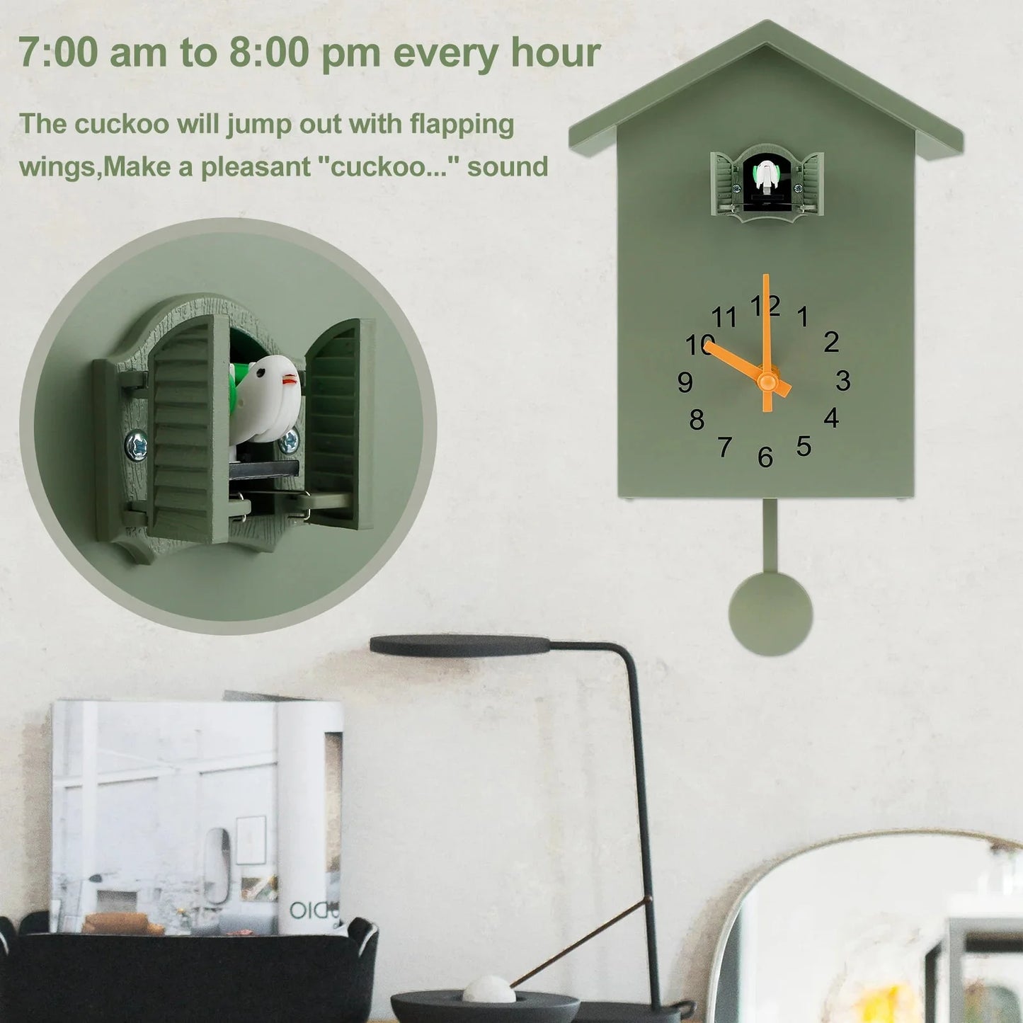 Kuckucksuhr mit Chimer Kuckucksound Uhren mit Pendel Vogelhaus Batteriebetrieben Wohnraum Küchendekoration Wanddeko