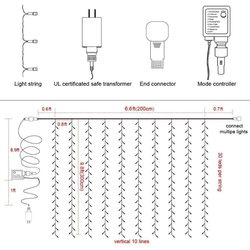 Lampen für Vorhänge mit Modi und wasserdichtem Design