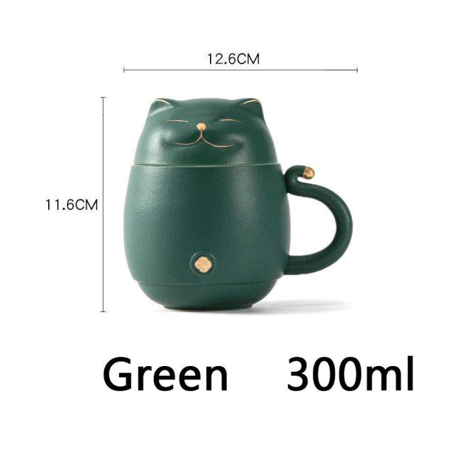 Niedliche Katzen-Teetasse aus Keramik mit Sieb