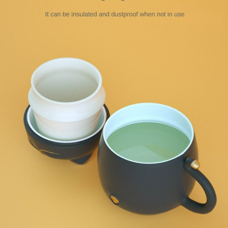 Niedliche Katzen-Teetasse aus Keramik mit Sieb
