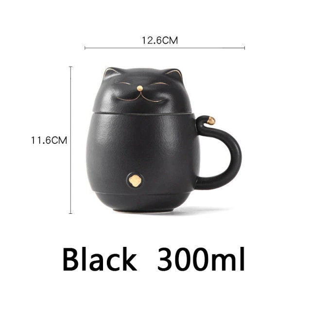 Niedliche Katzen-Teetasse aus Keramik mit Sieb