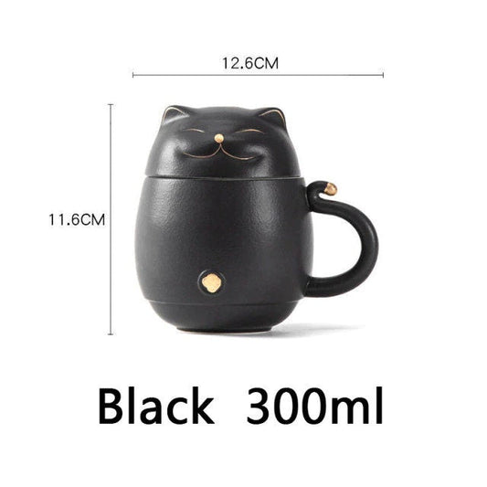 Süße Katzen-Teetasse aus Keramik mit Sieb