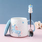 Süße Einhorn-Kaffeetasse mit Deckel und Löffel für Frühstücks-Milchtee Trinkkeramik-Teetasse Geschenk für Mädchen Rosa 350ml