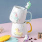 Süße Einhorn-Kaffeetasse mit Deckel und Löffel für Frühstücks-Milchtee Trinkkeramik-Teetasse Geschenk für Mädchen Rosa 350ml