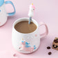 Süße Einhorn-Kaffeetasse mit Deckel und Löffel für Frühstücks-Milchtee Trinkkeramik-Teetasse Geschenk für Mädchen Rosa 350ml
