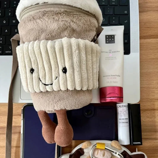 Niedlicher glücklicher Kaffeetassenhalter Plüschbeutel