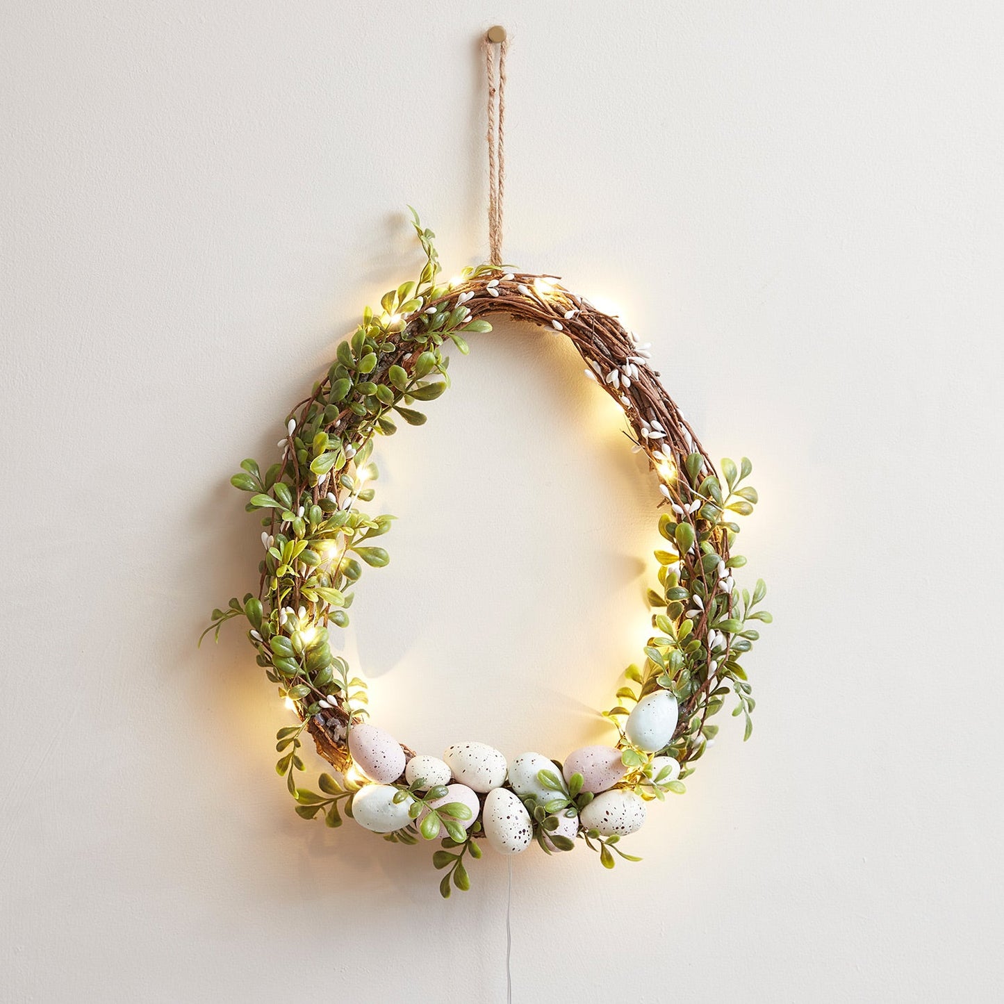35cm Osterkranz Deko in Eiform mit Micro Lichterkette