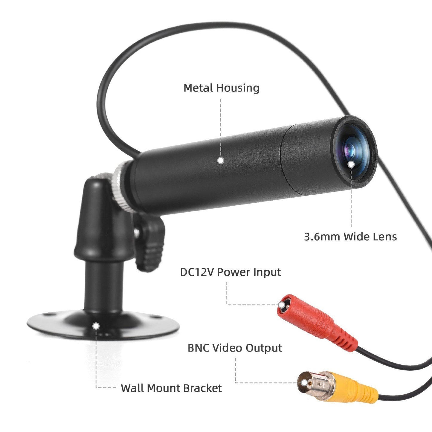 Frendorf | 2MP 1080P Mini Kabel CCTV Innen Sicherheitskamera mit 3,6mm Weitwinkelobjektiv und Wandmontagehalterung, Analog PAL System