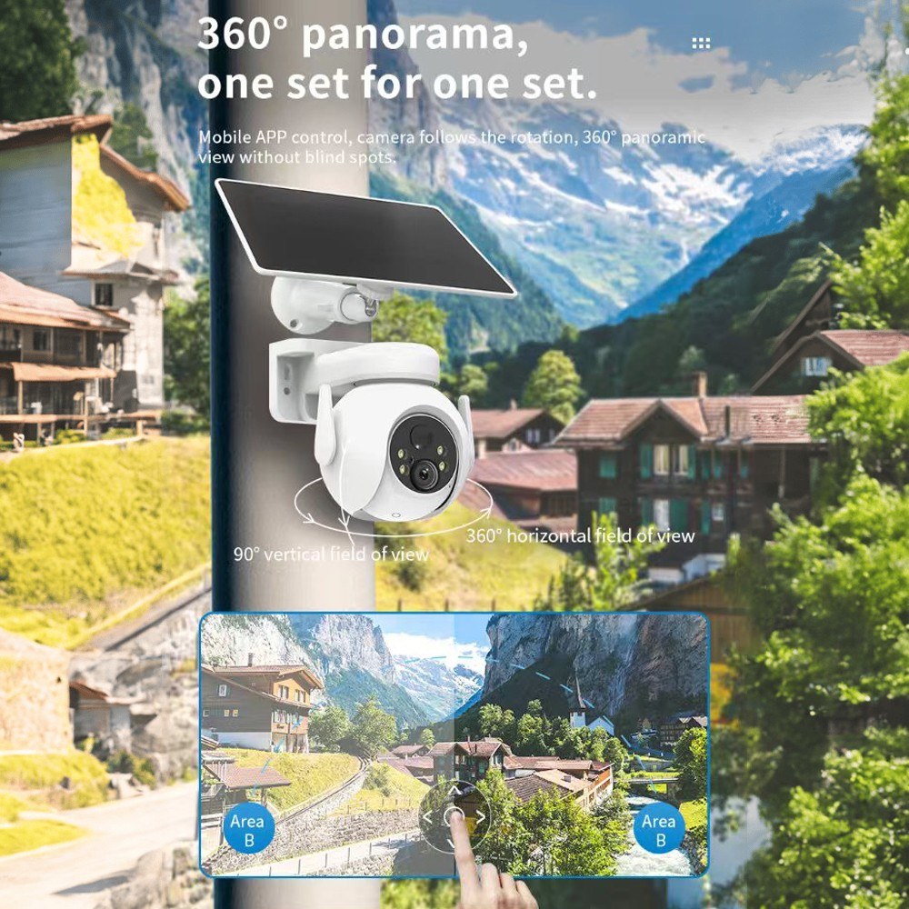 3MP Solar-WLAN-Überwachungskamera mit Wandhalterung & Solarpanel