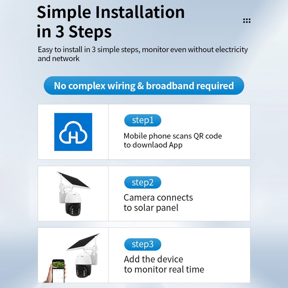 3MP Solarbetriebene Smart WiFi Sicherheitskamera mit Wandhalterung und drahtloser Überwachung