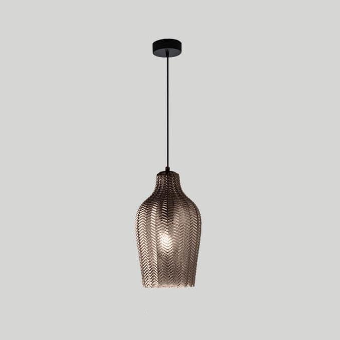 Frendorf | LuxeWave Nordic Glas-Pendelleuchte | Wellenstruktur | 1-Licht Barrel Design | Rauchgrau & Cognac Optionen