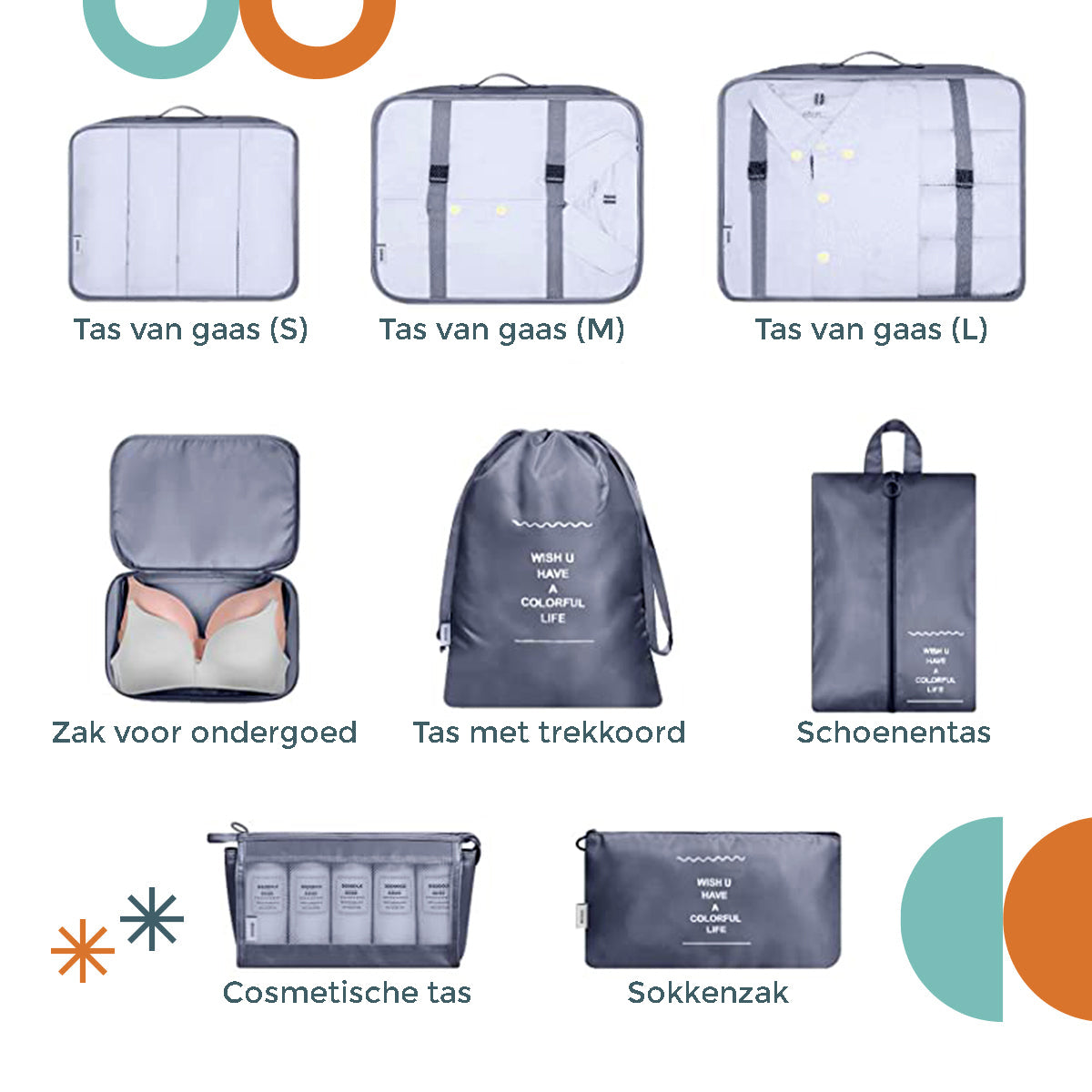 Frendorf | Backy -  8er-Set Reisetaschen-Organizer