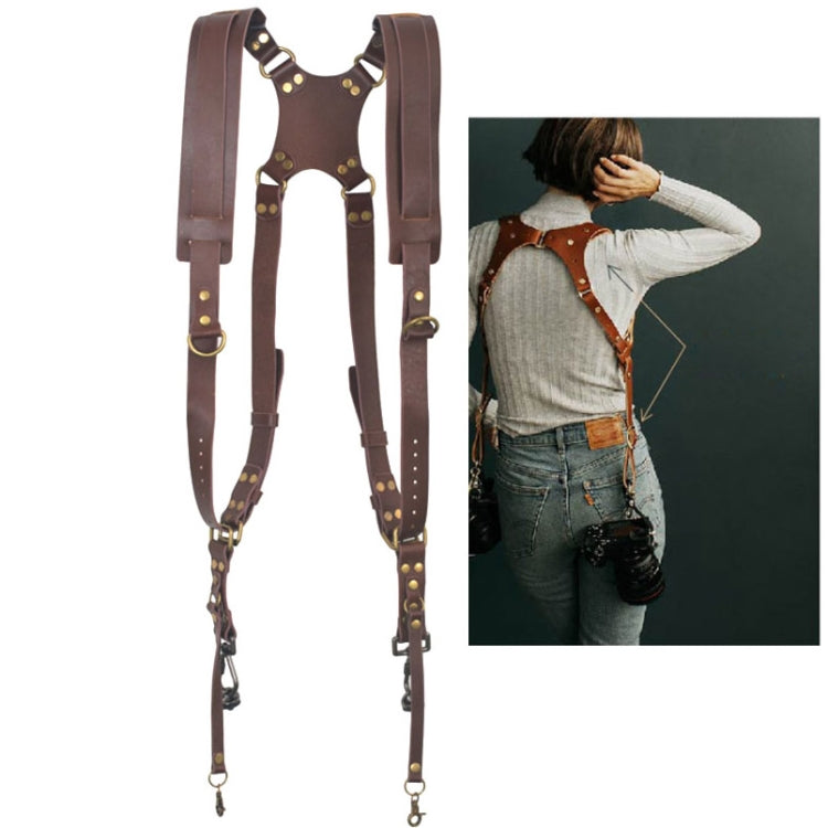 Frendorf | Quick Release Anti-Slip Dual Shoulder Leather Harness Camera Strap with Metal Hook for SLR / DSLR Cameras(Brown)