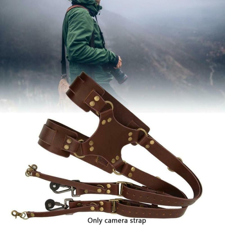 Frendorf | Quick Release Anti-Slip Dual Shoulder Leather Harness Camera Strap with Metal Hook for SLR / DSLR Cameras(Brown)