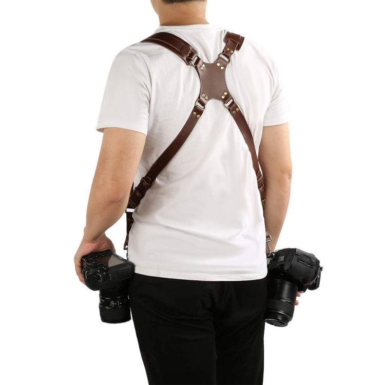 Frendorf | Quick Release Anti-Slip Dual Shoulder Leather Harness Camera Strap with Metal Hook for SLR / DSLR Cameras(Brown)
