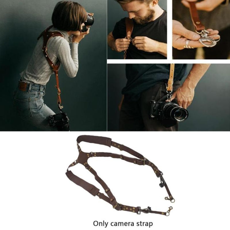 Frendorf | Quick Release Anti-Slip Dual Shoulder Leather Harness Camera Strap with Metal Hook for SLR / DSLR Cameras(Brown)