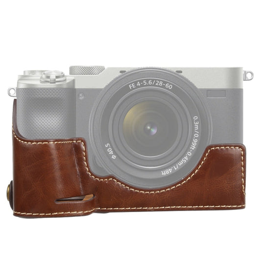 Frendorf | 1/4 inch Draad PU Leer Camera Halfschaal Basis voor Sony ILCE-7C/A7C (Koffie)