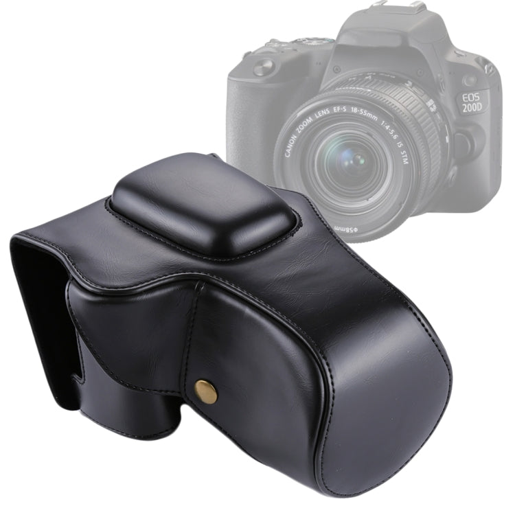 Frendorf | Volledige Body Camera PU Leren Tas voor Canon EOS 200D (18-55mm Lens)(Zwart)