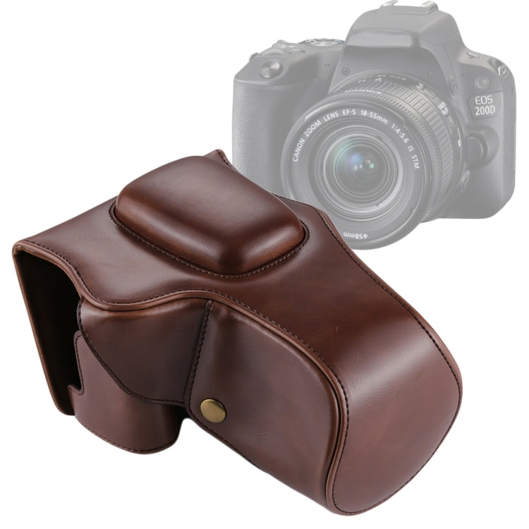 Frendorf | Volledige Body Camera PU Lederen Tas voor Canon EOS 200D (18-55mm Lens)(Koffie)
