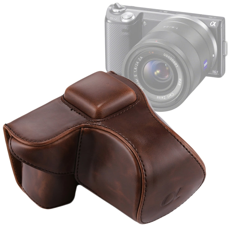 Frendorf | Full Body Camera PU Leder Tasche mit Tragegurt für Sony NEX 5N / 5R / 5T (16-50mm / 18-55mm Objektiv)(Braun)