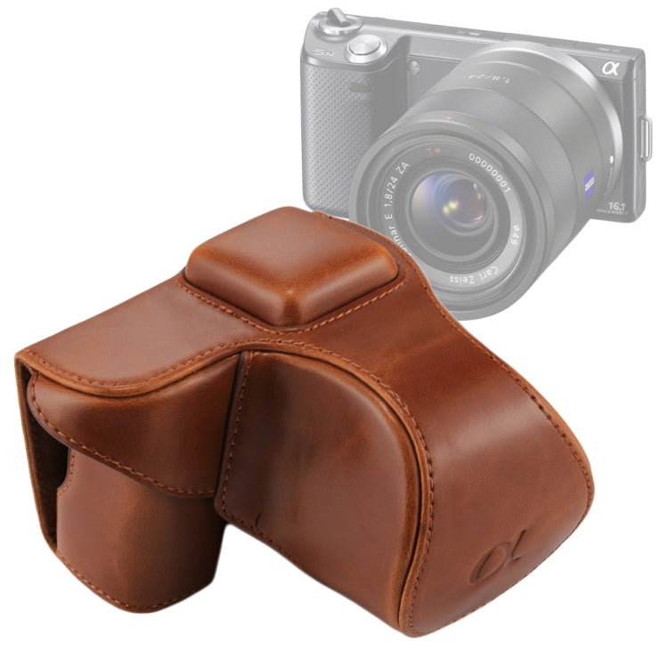 Frendorf | Vollkörperkamera PU-Lederetui mit Gurt für Sony NEX 5N / 5R / 5T (16-50mm / 18-55mm Objektiv) (Braun)