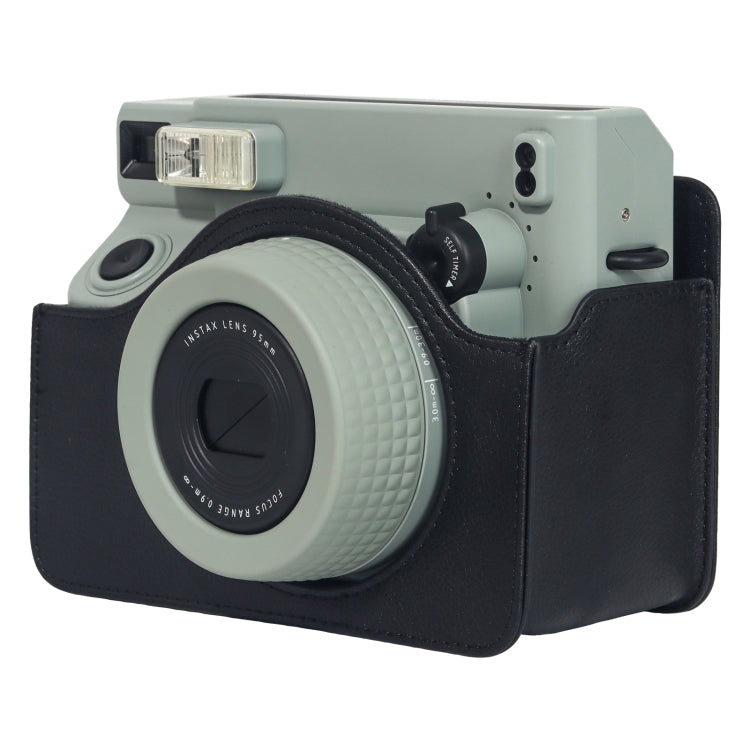 Frendorf | Für FUJIFILM Instax WIDE 400 Vollkörper-Lederetui mit Tragegurt (Schwarz)