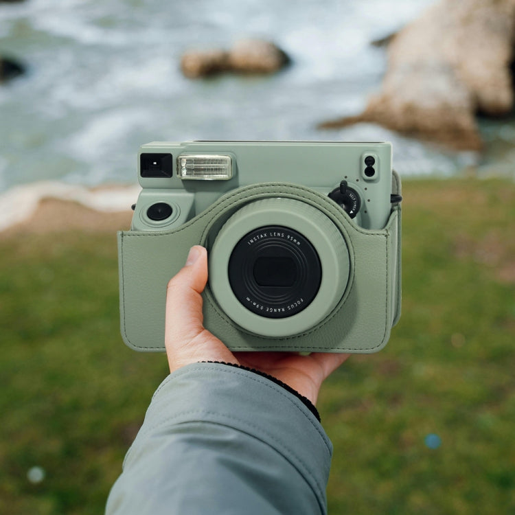 Frendorf | Für FUJIFILM Instax WIDE 400 Vollkörper-Lederetui mit Tragegurt (Schwarz)