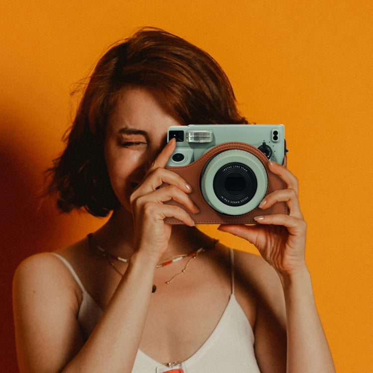 Frendorf | Für FUJIFILM Instax WIDE 400 Vollkörper-Lederetui mit Tragegurt (Schwarz)