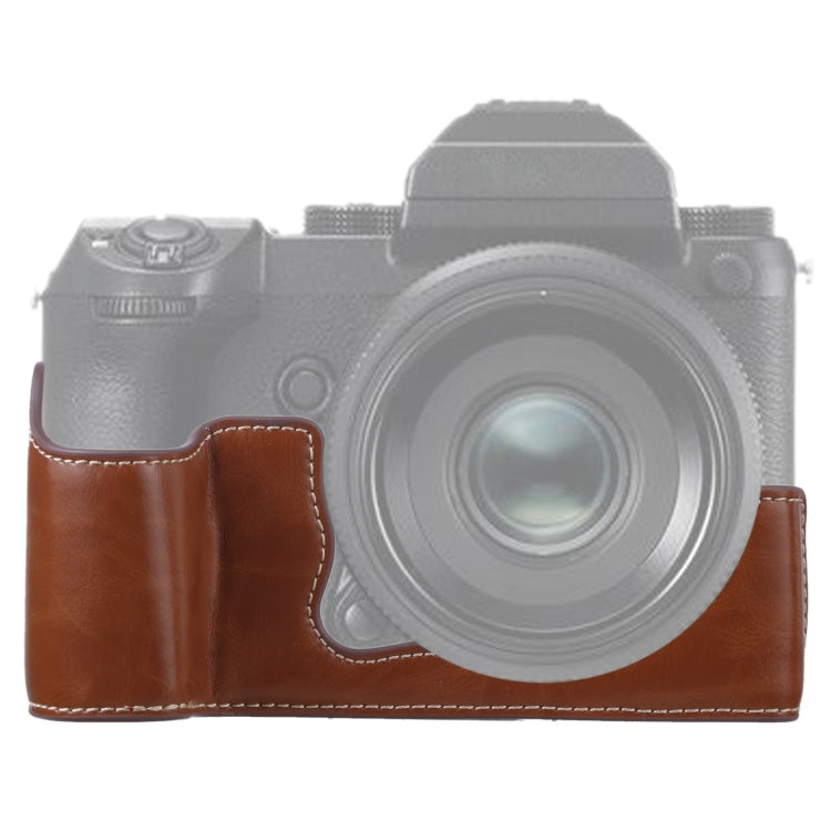 Frendorf | 1/4 inch Draad PU Leren Camera Half Case Basis voor FUJIFILM GFX 50S (Bruin)