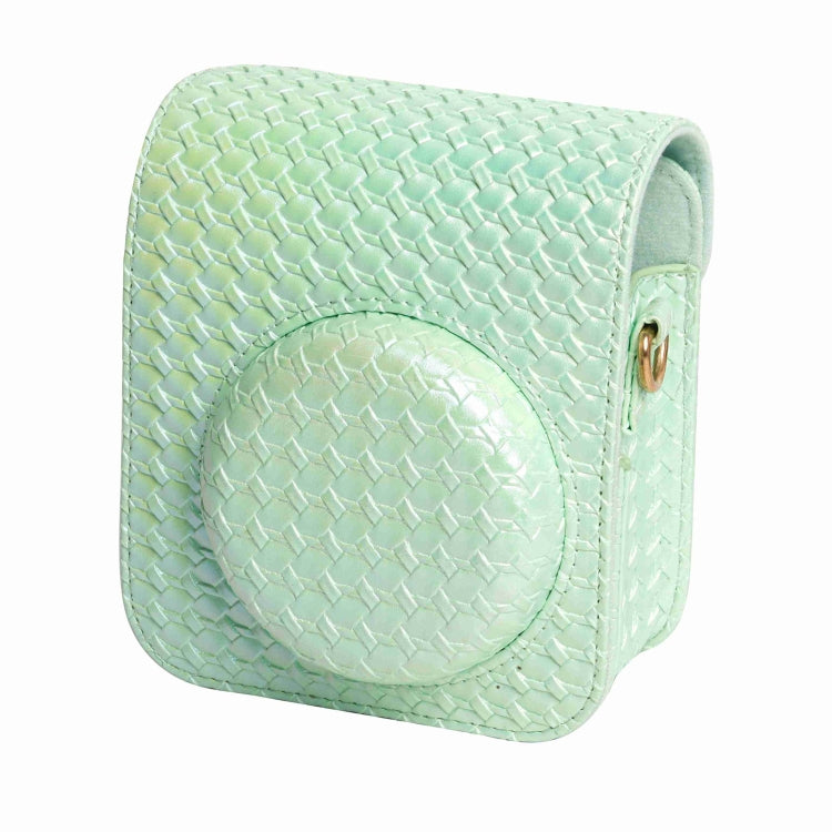 Frendorf | Für FUJIFILM instax mini 12 Bunte Gewebte Lederhülle Vollkörper Kameratasche + Fotoalbum mit Gurt (Grün)