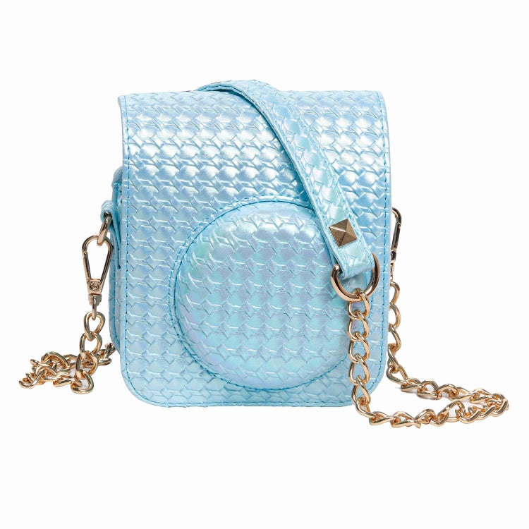 Frendorf | Voor FUJIFILM instax mini 12 Kleurrijke Geweven Leren Case Volledige Body Camera Tas + Fotoalbum met Band (Blauw)