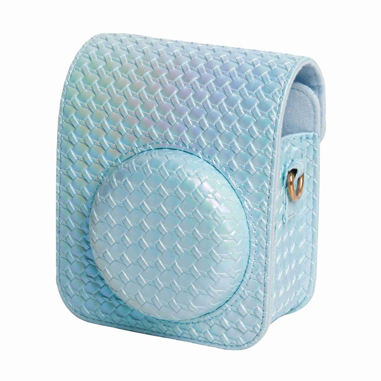 Frendorf | Voor FUJIFILM instax mini 12 Kleurrijke Geweven Leren Case Volledige Body Camera Tas + Fotoalbum met Band (Blauw)