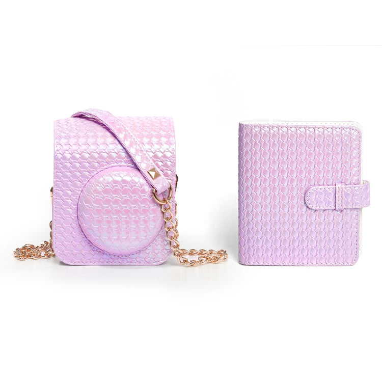 Frendorf | Voor FUJIFILM instax mini 12 Kleurige Geweven Leren Tas Volledige Body Cameratas + Fotoalbum met Band (Paars)