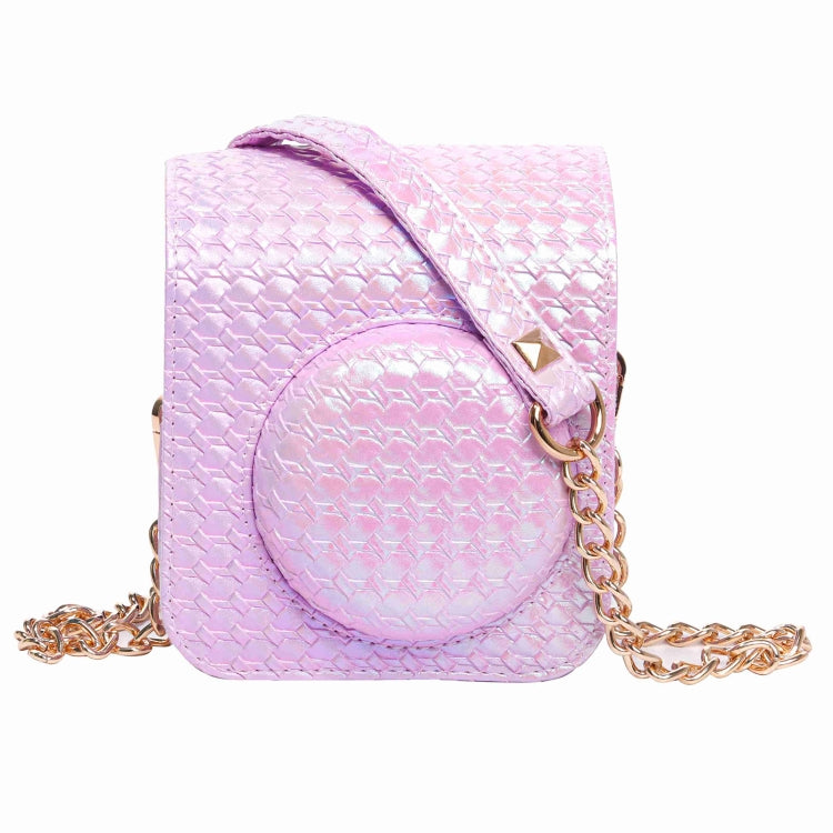 Frendorf | Voor FUJIFILM instax mini 12 Kleurige Geweven Leren Tas Volledige Body Cameratas + Fotoalbum met Band (Paars)