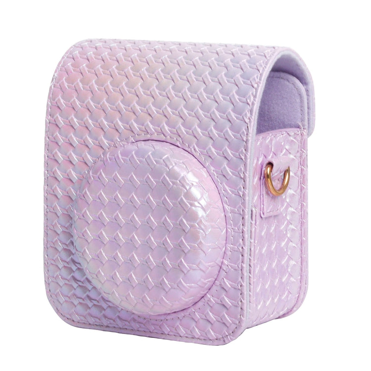 Frendorf | Voor FUJIFILM instax mini 12 Kleurige Geweven Leren Tas Volledige Body Cameratas + Fotoalbum met Band (Paars)