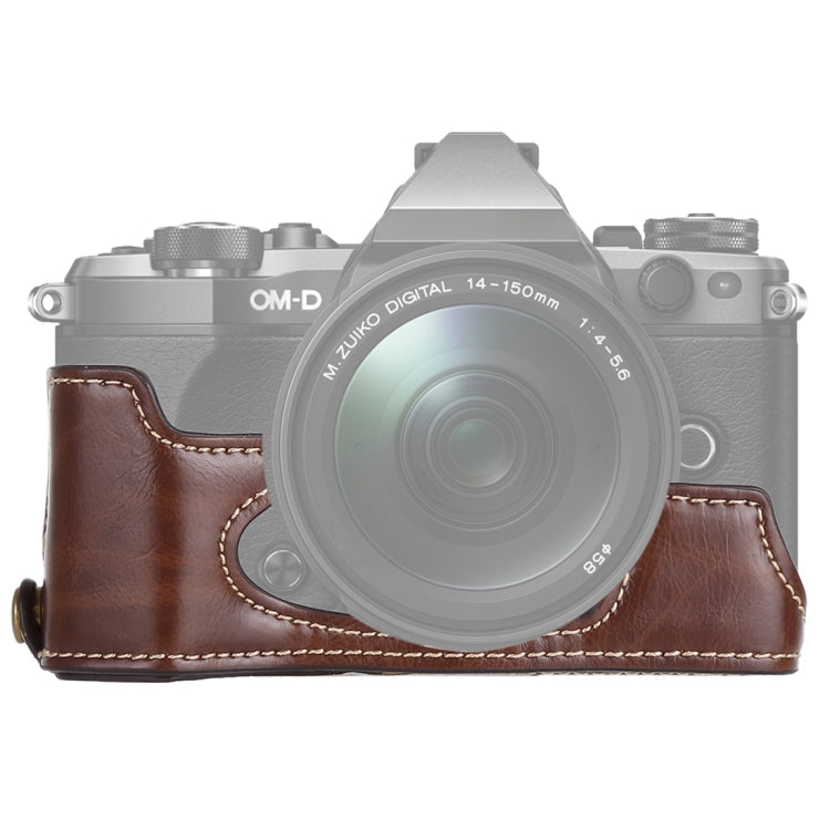 Frendorf | 1/4 inch Draad PU Leer Camera Halve Case Basis voor Olympus EM5 / EM5 Mark II (Koffie)