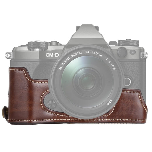 Frendorf | 1/4 inch Draad PU Leer Camera Halve Case Basis voor Olympus EM5 / EM5 Mark II (Koffie)