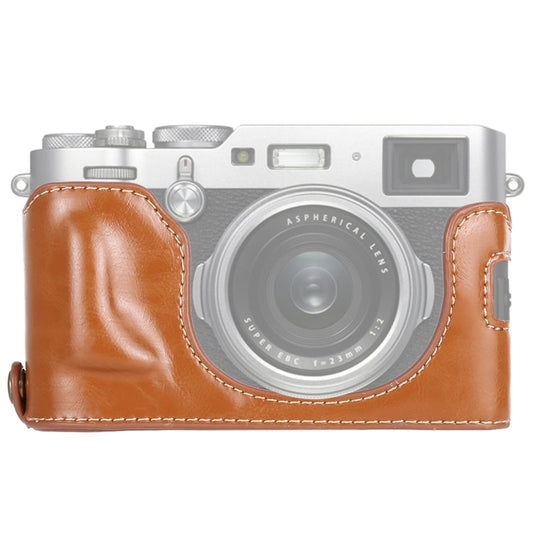 Frendorf | 1/4 inch Draad PU Leer Camera Halve Case Basis voor FUJIFILM X100F (Bruin)