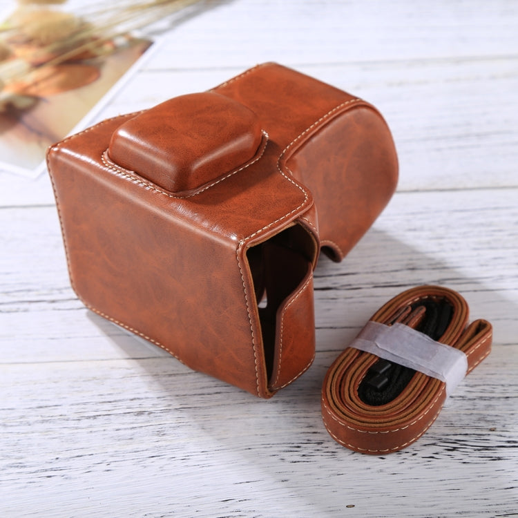 Frendorf | Volledige body camera PU leren tas met strap voor FUJIFILM XT10 / XT20 (16-50mm / 18-55mm lens) (Bruin)