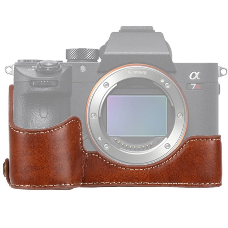 Frendorf | 1/4 inch Draad PU Leer Camera Half Case Basis voor Sony ILCE-A9 / A9 / A7RIII (Bruin)