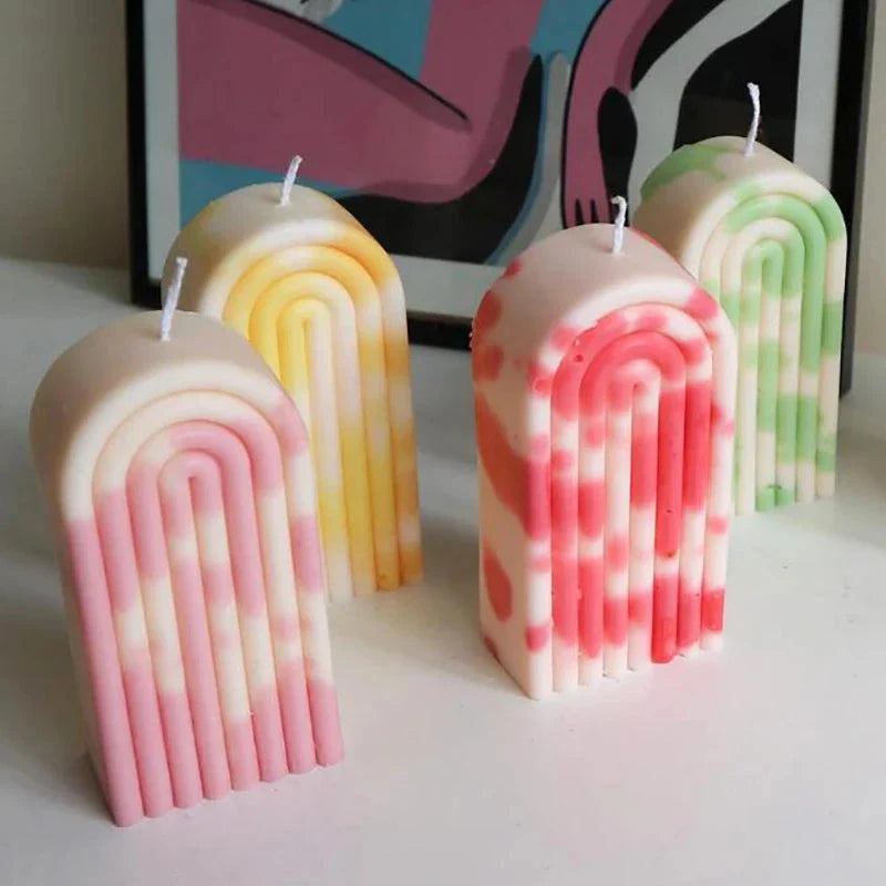 DIY Regenbogen Kerzenherstellung Silikonform Handgemachte Geometrie Duftkerze Wachsform Seife Gips Harz Kuchenformen Bastelbedarf