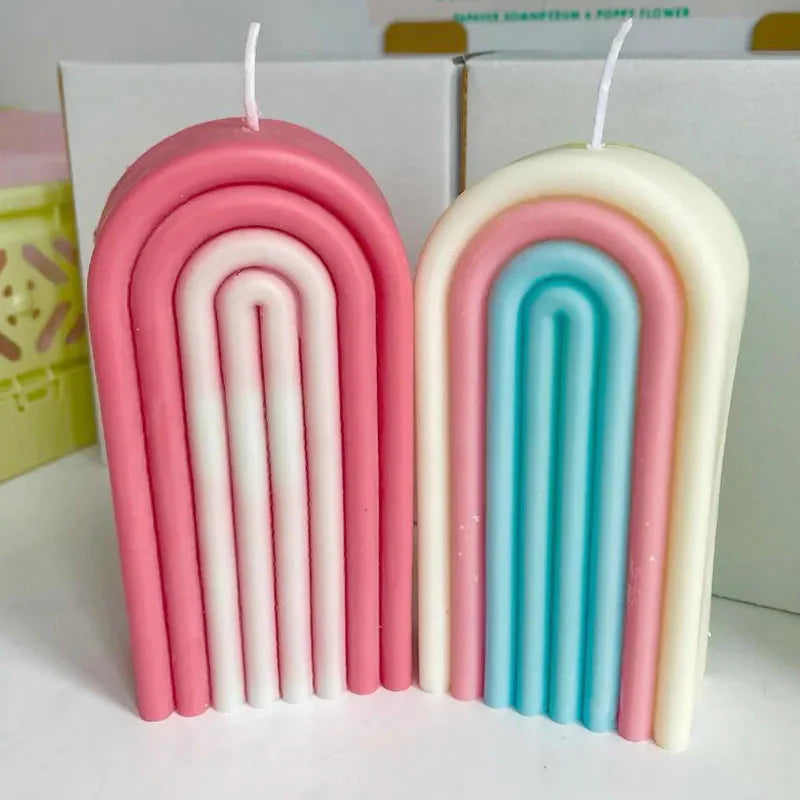 DIY Regenbogen Kerzenherstellung Silikonform Handgemachte Geometrie Duftkerze Wachsform Seife Gips Harz Kuchenformen Bastelbedarf