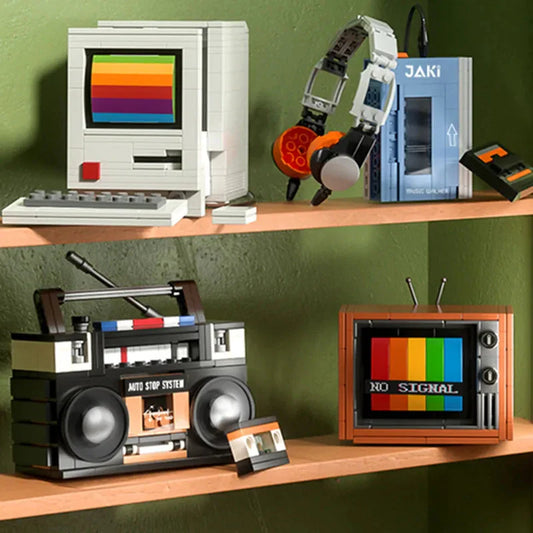 DIY Retro Elektrogeräte Möbel TV Computer Kassette Walkman Spielkonsolen Radio Bauklötze Modellziegel Sets Spielzeug
