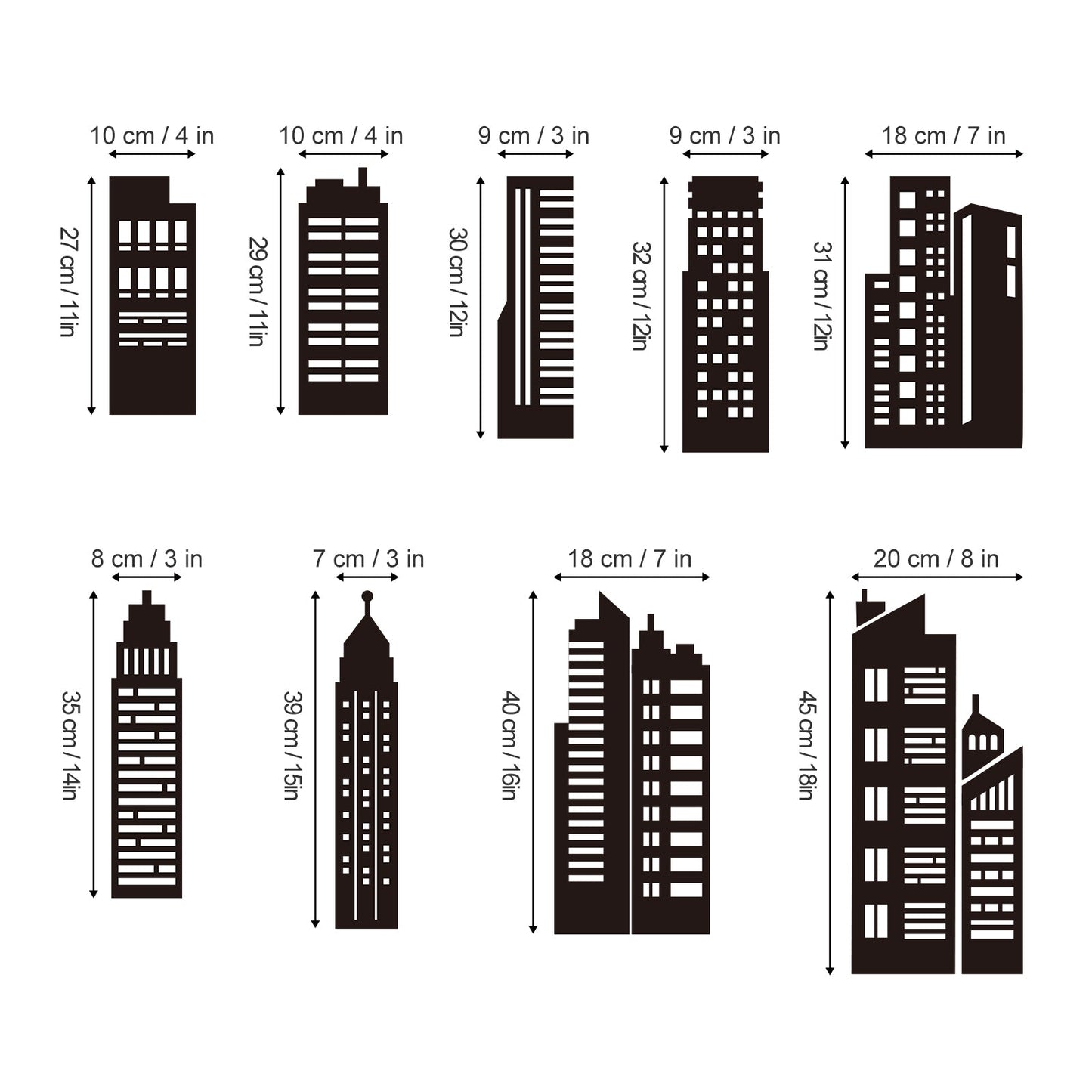 Schwarzer Stadt-Skyline-Wandaufkleber