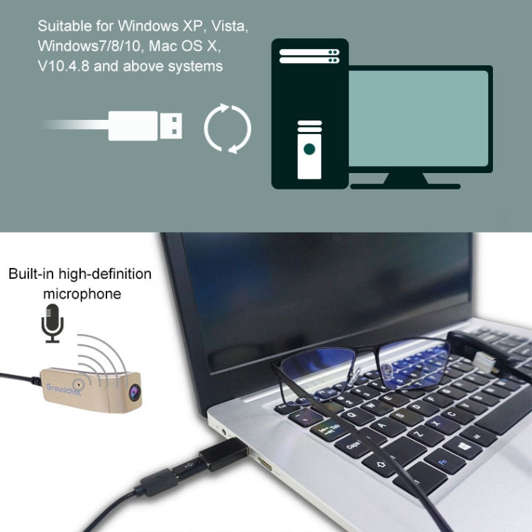 Frendorf | Groudchat JP1DV1 1080P HD Smart Kamera Mobile Telefon USB Live Kamera für Brillenbeine, integriertes Schall absorbierendes und geräuschreduzierendes Mikrofon (Schwarz Gold)
