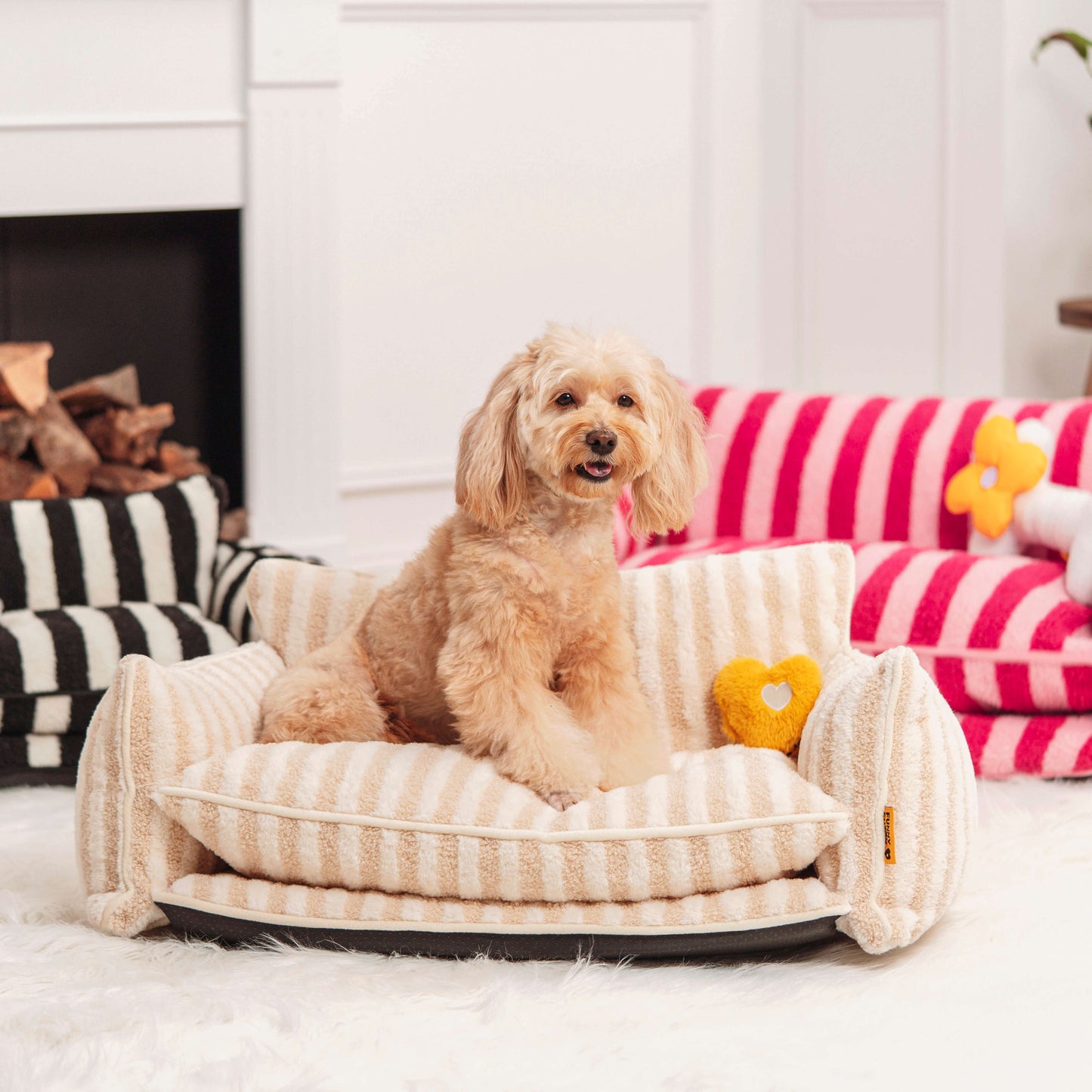 Bettdecke - Trendy gestreifte Kunstlammwolle doppellagiges Hunde- und Katzensofa-Bett
