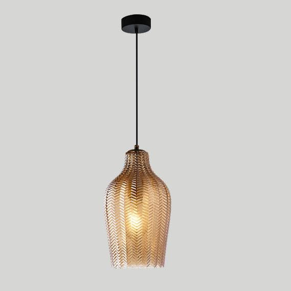 Frendorf | LuxeWave Nordic Glas-Pendelleuchte | Wellenstruktur | 1-Licht Barrel Design | Rauchgrau & Cognac Optionen